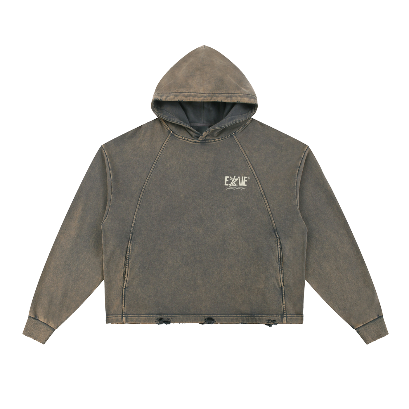Vintage Washed Frayed-Hem Hoodie